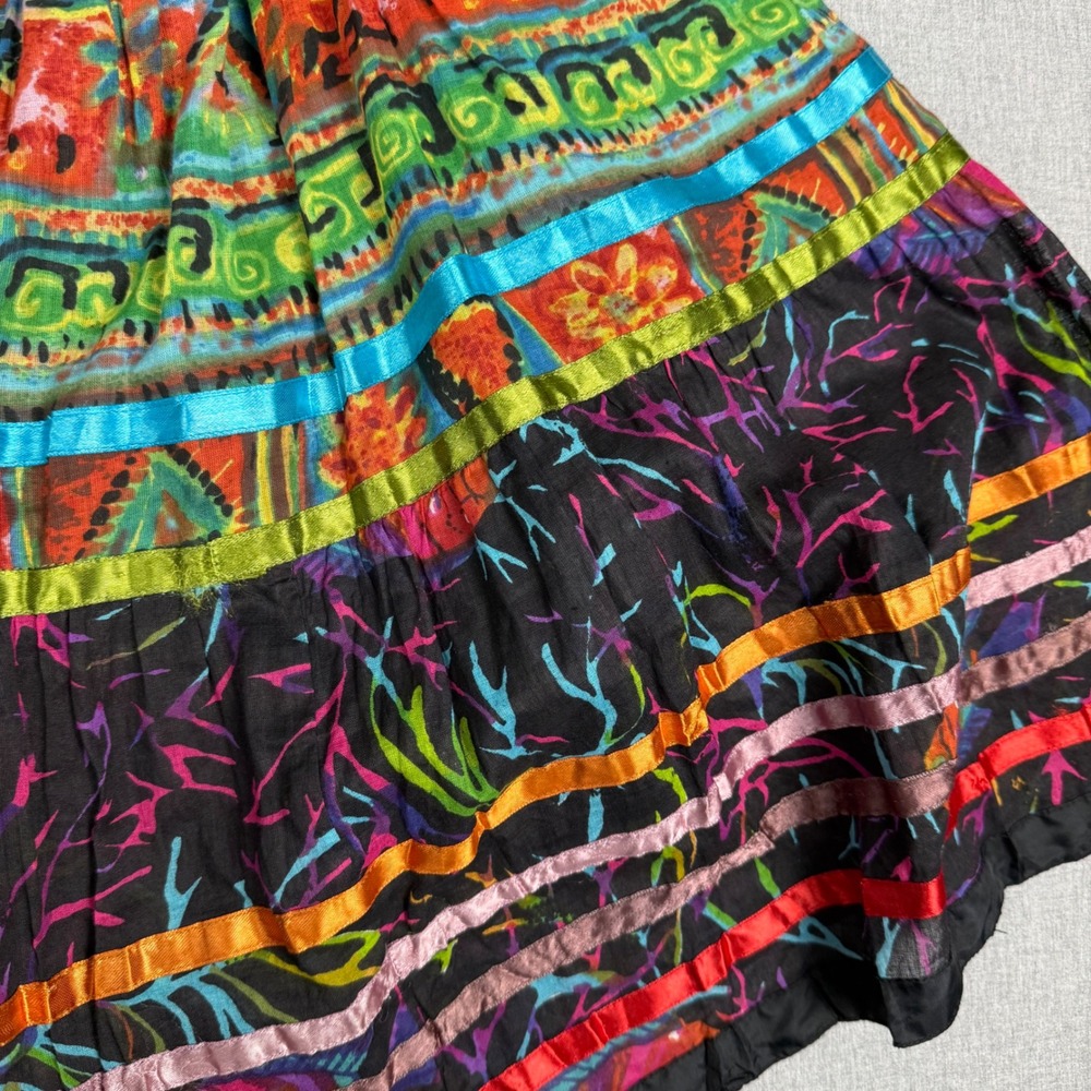 TravelSmith Multi Color Cotton Ribbon Boho Maxi Skirt Medium - Picture 7 of 14